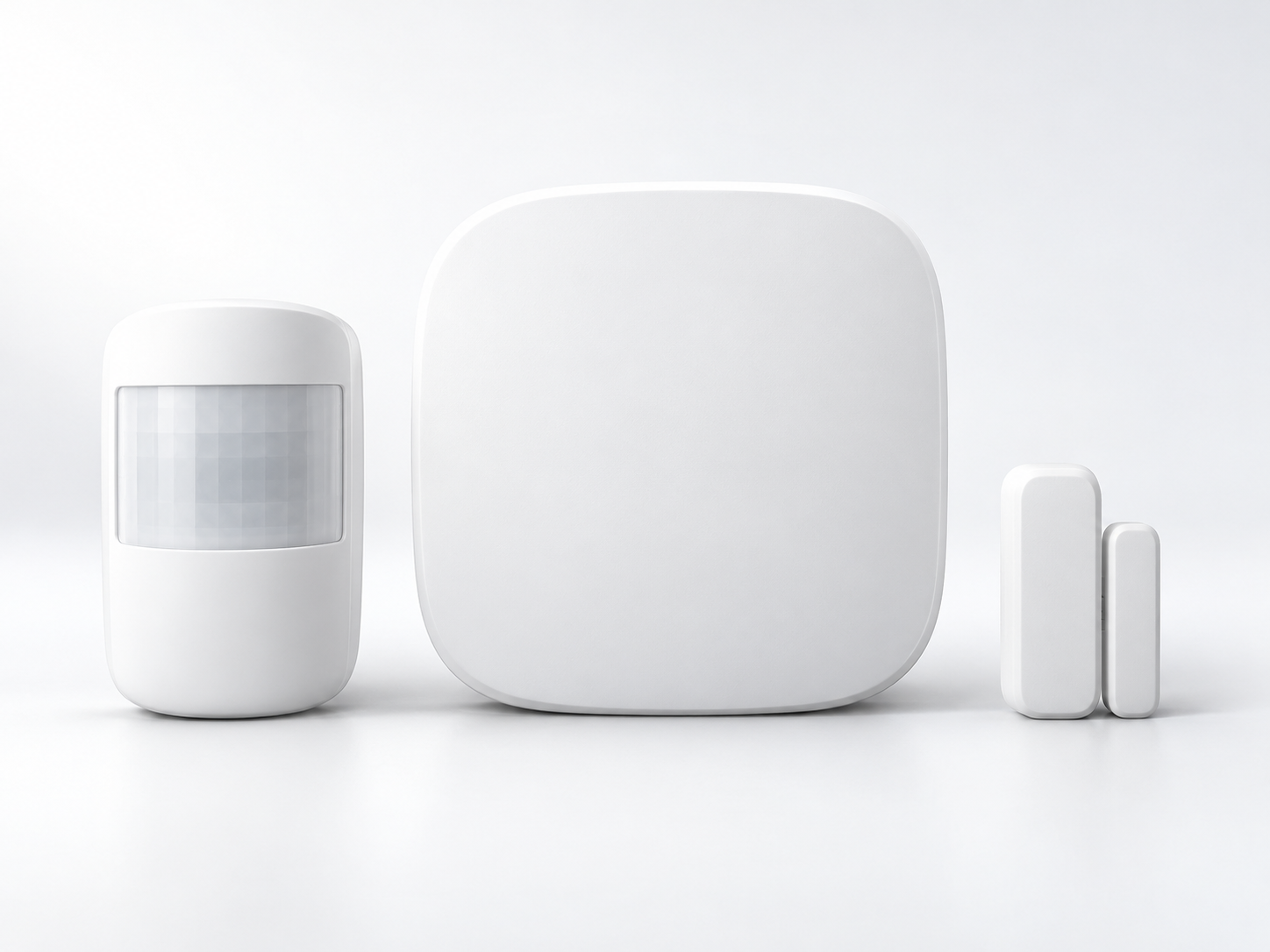 Illustrative generic alarm hub with motion sensor and door contact